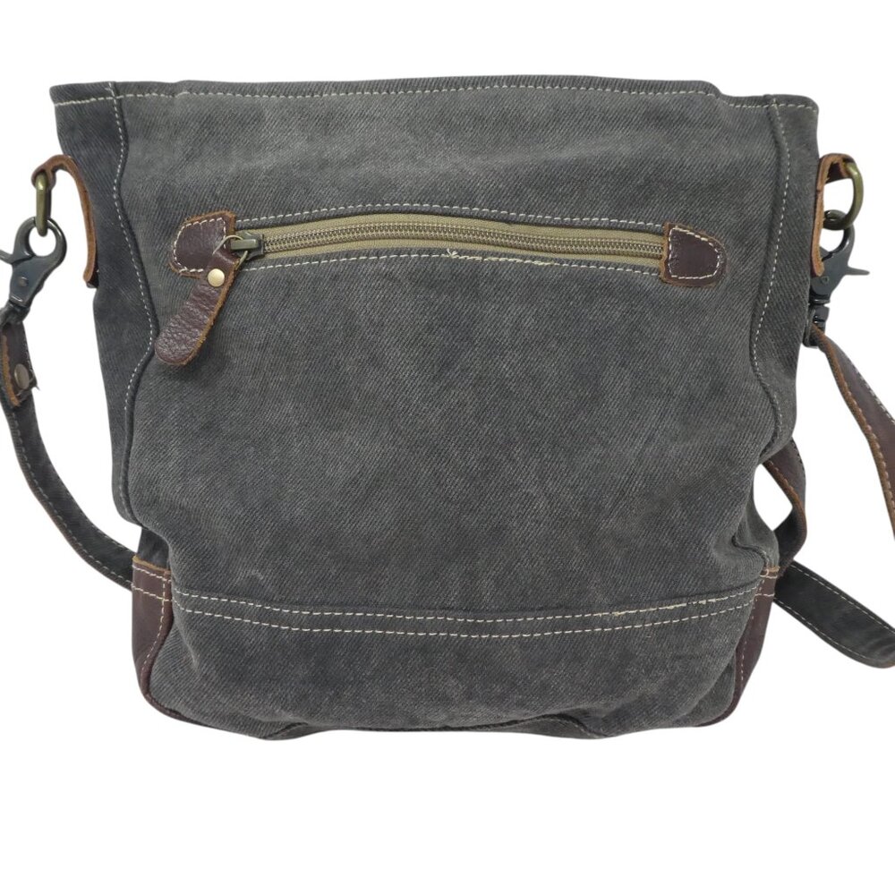Myra Bag Brown Gray Cotton Leather Mandala Crossbody Shoulder Bag Purse - Picture 4 of 12